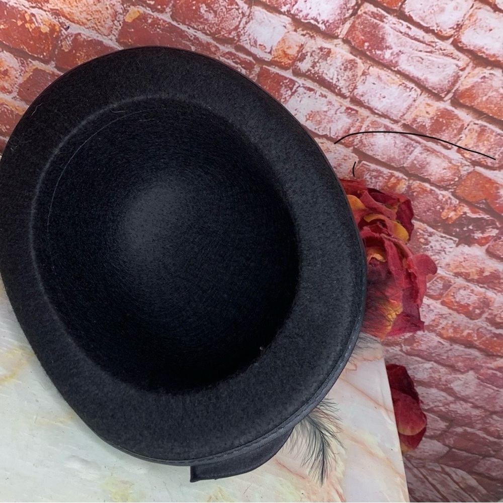 Black Felt Feather and Rhinestone Glam Costume Bowler Hat - Picture 10 of 10